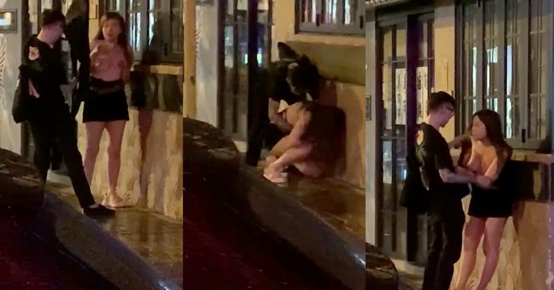 短裙港女街頭半裸 男伴圍衫再露出雙乳： 條仔係咁揸！